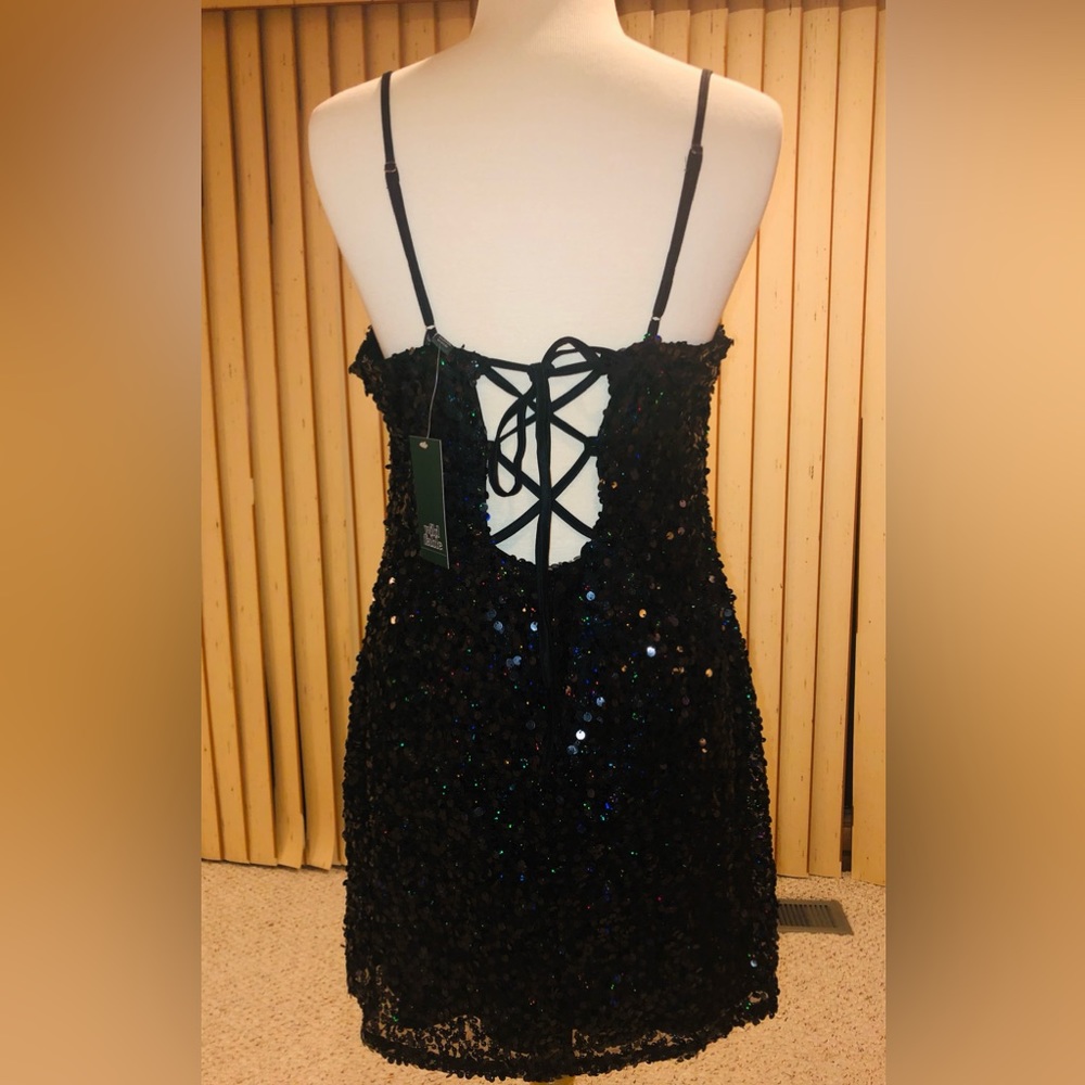 Black, sequin, mini dress. - Picture 2 of 3